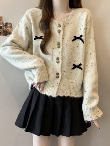 Áo Len Cardigan Dài Tay Mềm Mại Cho Nữ Mùa Thu Áo Khoác Ngoài Che Phủ Thịt Dáng Rộng Chất Liệu Polyester Cài Nút Đơn