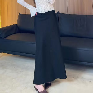Black Fish Tail Half Skirt Tonnssar Commute Versatile All Seasons High Fashion Long Skirt Winter Collection plus Size Women