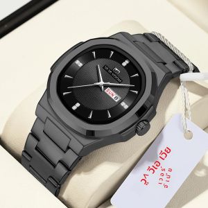 ผู้ชายหรูหรา Rhinestone นาฬิกาแฟชั่นสายสแตนเลส 41 มม.หน้าปัดสีฟ้า Casual ธุรกิจสไตล์ Original นาฬิกาสําหรับชาย