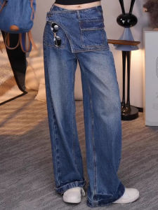 กางเกงยีนส์ทรงตรงเอวสูงสไตล์อเมริกันย้อนยุคสำหรับผู้หญิง กางเกงขายาวทรงหลวมสำหรับฤดูใบไม้ร่วงปี 2025 ดีไซน์ใหม่ กางเกงยีนส์ทรงสลิมฟิต