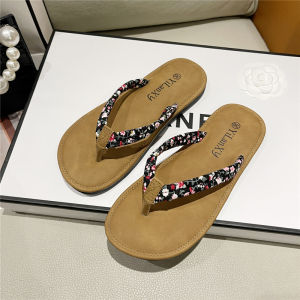 Floral Print Flat Bottom Sandals Womens Summer Spring New Simple Outdoor Wear Slip-On Holiday Beach Shoes Korean Style