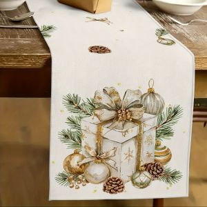 VIKAMA Vintage Ông Già Noel & Tuần Lộc Khăn Trải Bàn Giáng Sinh Khăn Trải Bàn Bằng Vải Lanh Cho Trang Trí Bàn Ăn Tại Nhà Lễ Hội