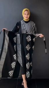 (READY STOCK) Baju Set Couple Tenun Marline Hitam Dress Wrap Dress Lilit Hijab ANSTORE14
