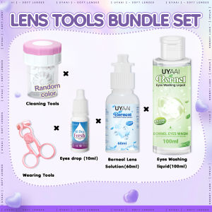 UYAAI Lenses Care Set Lense Wearing Tools 60ml Borneol Lens Solution 10ml Eye Drops 100ml Eyes Washing Liquid For Eyes Clean