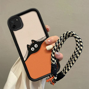 casing hp Realme C11 terbaru 2025 Bola batubara hitam Anti -fall Lanyard Model wanita kartun