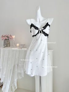 Roseberrrry หวาน ลายดอก Ice ผ้าไหม เซ็กซี่ ชุดนอน ชุดราตรีสตรีสตรีมีแผ่นรองหน้าอก สายคล้อง ดีไซน์ ฤดูร้อน ชุดนอน