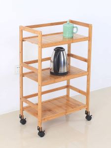 Mobile Bamboo Storage Rack with Wheels for Home Office Living Room Kitchen Small Cart under Shelf Organizer Vertical Storage