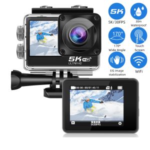 Outdoor Action Camera 5K30FPS 4K60FPS HD Touch Screen Diving Video Camera IPX8 Waterproof Anti-shake Front and Rear Dual Screen Sports Camera for Ski/Riding/Travel/Vlog