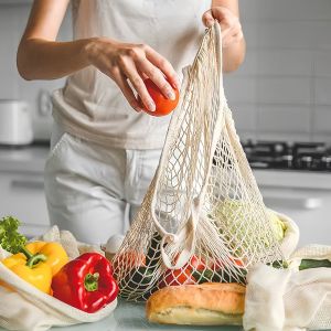 1/2Pcs Reusable Cotton Mesh Produce Bags Eco-Friendly Washable Cotton String Shopping Tote Bags for Fruit Vegetable Grocery