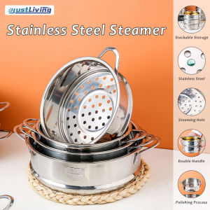 JustLiving 304 Stainless Steel Double Ear Steamer Steamer Drawer Bread Drawer Superimposed Steamer Thickening Food Steaming Tray 18cm/20cm/22cm for Saucepan Pot/ Milk Pot Kitchen Tools