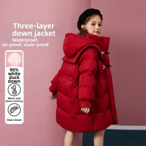 Ask Junior | White Duck Down 90% Girls Thicken Long-Down Coat