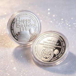 40mm Gold Plated Silver Plated Lucky Commemorative Coin Alloy Souvenir Coin with Plastic Case for Collection and Birthday Gift