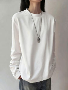 Cleanfit เสื้อยืดแขนยาวผ้าฝ้ายแท้สีขาว ทรงหลวม สำหรับผู้ชาย ฤดูใบไม้ร่วง สไตล์อเมริกัน คอตั้ง ปกติ เสื้อเชิ้ตชั้นใน