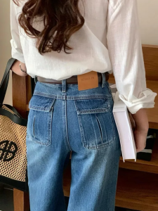 Slim Wide Leg Denim Jeans Womens High Waist Loose Slimming Versatile Fashionable Casual Straight Leg Long Pants