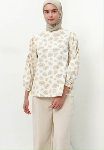 MFMW Namsheera Atasan Blouse Cream Motif Daun
