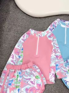 Đồ bơi dài tay chống nắng bé gái kèm quần đùibikini cho bé gái đi biển chống nắng size 15-45kg