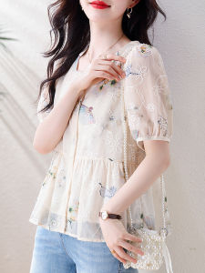 DAIXIANGFEIZI | Chic Floral Chiffon Short Sleeve Blouse Loose