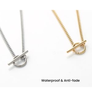 Classic Minimalist OT Toggle Chain Choker Silver 18K Gold Necklace • Waterproof Non Tarnish Jewelry • 316L Stainless Titanium Steel Necklaces for Girl Gift Women NL137