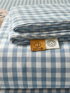 Japanese Style Pure Cotton Three-Piece Bedding Set Washed Bedding Cover Pure Cotton Mattress Protector Case Geometric Pattern