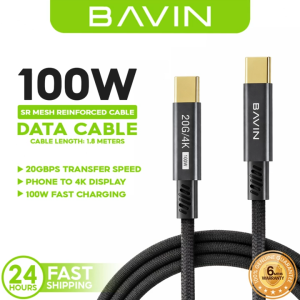 BAVIN HD24 Fast Charging 100W Type-C to Type-C Cable 20Gbps w/ 4K60Hz Ultra HD Plug & Play for Multi-System Devices