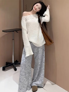 Ladies White Hollow out Knitwear Casual Lazy Style Korean Atmosphere Early Autumn Clothing 2025 New Knitted Top