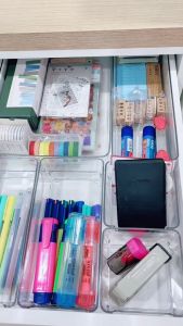 MUMU Style PET Desk Drawer Organizer Transparent Storage Box For Cosmetic Stationery Makeup Kitchen Storage Container Tray