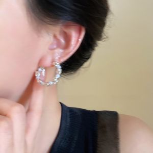 Trendy Pearl Rock Silver Metal Earrings Womens Unique Design High-End Feelings Fashionable Versatile Ear Jewelry