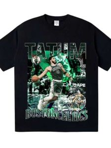 Celtic Tatum Print Short Sleeve Mens Casual Loose Versatile Trendy American Style Base Shirt T-Shirt Breathable Cotton Youth Summer