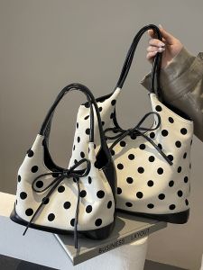 Fashionable Polka Dot Butterfly Knot Large Tote Bag Womens Commuter Underarm Bag Versatile for College Students Class Bag