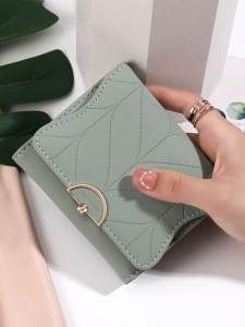 Mini Foldable Wallet Womens Korean Style Fresh Design Student Coin Purse Card Holder PU Leather Zipper Closure Solid Color