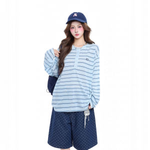 Stripe Color-block Casual Loose Long Sleeve T-shirt