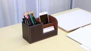 Tempat Remote HP & Pulpen / Pen Holder Leather Business Desktop Organizer Kualitas Bagus