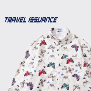 TRAVEL ISSUANCE เสื้อเชิ้ตแขนยาวหลวมๆ ดีไซน์เก๋ไก๋หวานๆ เทรนด์ฤดูใบไม้ร่วง ปกโปโล ผ้าฝ้ายผสมโพลีเอสเตอร์