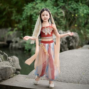 Princess Skirt Childrens Dance Ethnic Performance Costume Hanfu Ancient Flying Girl Outfit for Girls Age 5-14 Polyester Fiber
