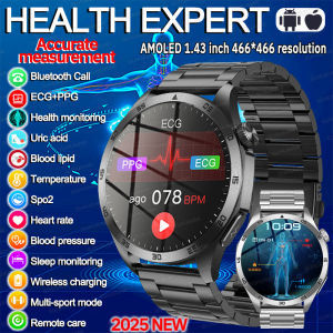 For iOS Android New Health Measurement SmartWatch Men Blood Oxygen Uric Acid ECG+PPG Body Blood Pressure HD Bluetooth Call Watch