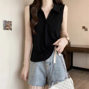 LUQIAN | Plus Size Polo Neck Sleeveless Top For Women