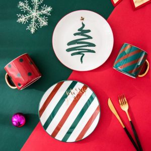 Christmas Tree Ceramic Dinner Plate Bowl Set Dessert Cake Pastry Fruit Serving Plate Christmas Decoration Tableware