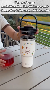 TYESO Original Multipurpose Vacuum Insulated Tumbler 600‑1200ml w/ Straw & Handle – Stainless Steel Hot & Cold -White