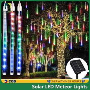 Birthday light solar Meteor Shower Rain Led String Lights Street Garlands Christmas Tree Decorations for Outdoor Waterproof IP65 Fairy Garden Lamp Home Curtains Party Holiday Light Wedding