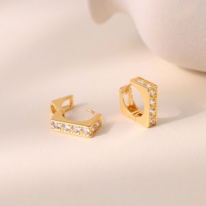 Nhẫn Tai Hình Học Zircon Phong Cách Pháp Sang Trọng