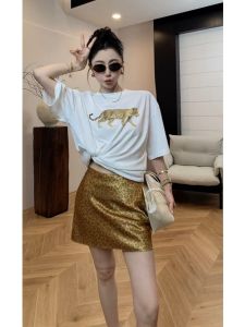 YUEZHONGWEI | Áo Thun In Hình Báo Chấm Mỹ Cổ Điển