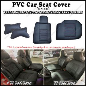 Universal PVC Car Seat Cover Black Luxury Seat Cover Cushion Pad Sarung Lapik Kusyen Kereta - Free Headrest Pillow