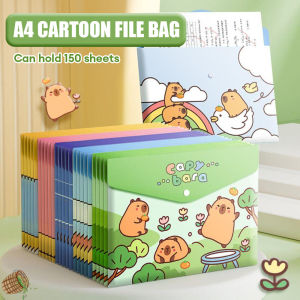 5PCS A4 File Bag with Button Document Bag Cartoon Capybara Childrens Gift Stationery Document Folder