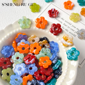 Retro Acrylic Gradient Color Hollow Five-Petal Flower Straight Hole Loose Beads DIY Handmade Bracelet Necklace Jewelry Accessories