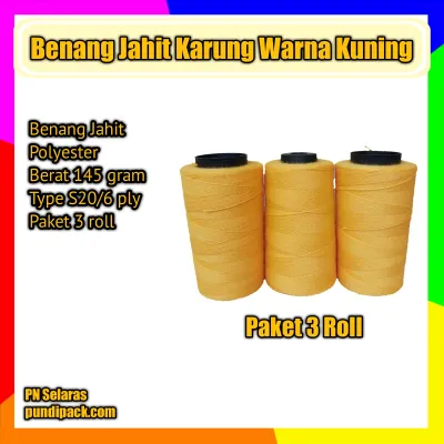 Benang Jahit Karung kuning paket 3 roll