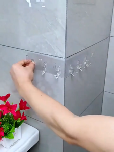 3pcs No-drill Hook Transparent 6 Hooks Invisible Self Adhesive Utility Hooks Heavy Duty Hanger Reusable Home Hooks Kitchen Multifunctional Storage Hook Bathroom Hook