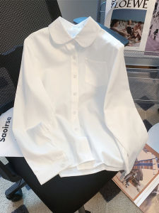 JK White Shirt Womens Spring and Autumn Solid Color Basic Slimming round Neck Long Sleeves Preppy Style Student Uniform All-Matching Shirt