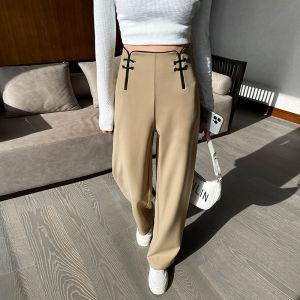 WANGGONGZHU | High Waist Chinese Style Suit Pants Women Spring Summer New Small Size Straight Loose Casual Floor Length Wide Leg Pants