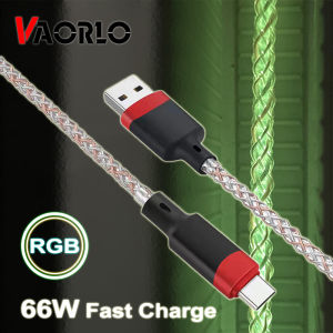 VAORLO Cáp USB RGB Dạ Quang Chính Hãng Cáp Sạc Nhanh Micro USB/Lightning/Type C 6A 66W Cho Xiaomi Infinix Huawei P50 Honor Dây Sạc USB C Phát Sáng Cáp Dữ Liệu Cho Điện Thoại Di Động Android