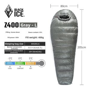 BLACK ICE | Adult Lightweight Mummy-shaped Goose Down Sleeping Bag